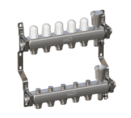 Коллекторная группа 1"х5 вых. Евроконус 3/4" без расходомеров, автомат. воздухоотвод Sibio (нерж. сталь) (уп.3)